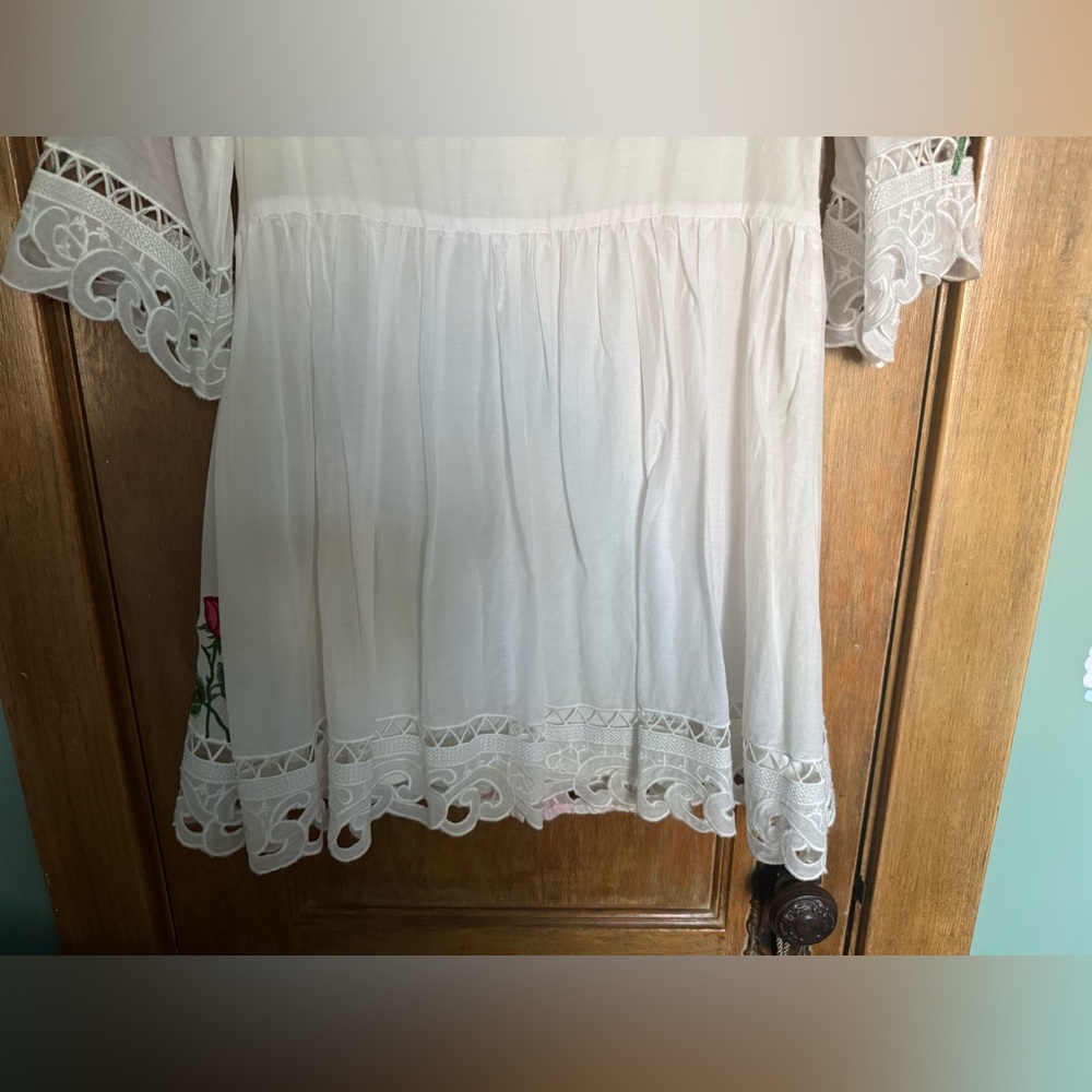 Silk and cotton embroidered lace button front mini dress - Picture 9 of 16